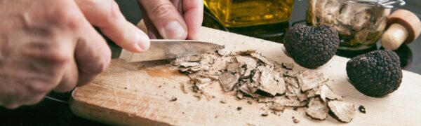 Cutting black truffles